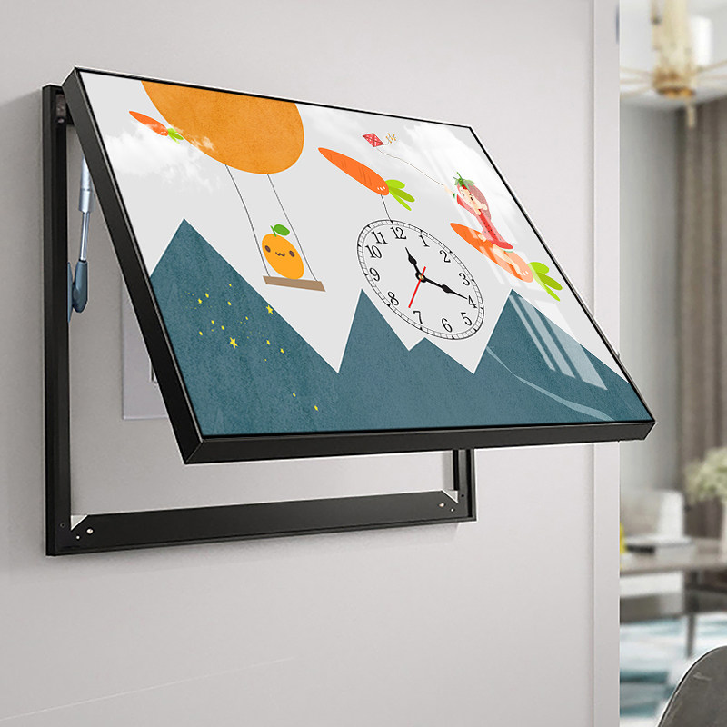 优选电表箱装饰画卡通带钟表配电箱挂钟横款遮挡箱电闸盒挂画表免