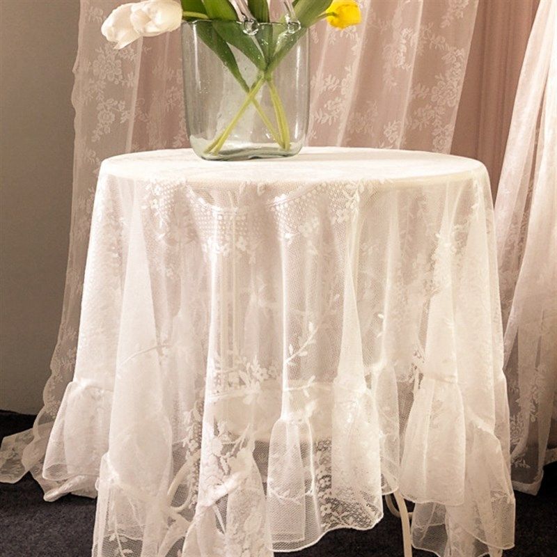优选法式洛可可长方形餐桌布公主风ins白色蕾丝田园圆桌茶几台布