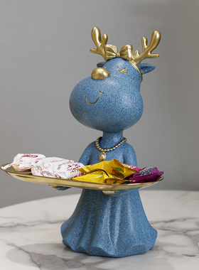 优选轻奢鹿托盘卧室梳妆台收纳首饰摆放装饰品玄关放钥匙摆件结婚