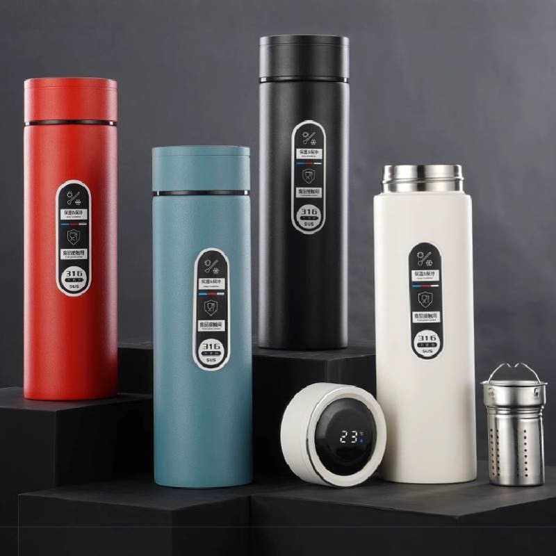 现货供应高档温显杯316不锈钢内胆直杯带加长滤茶器