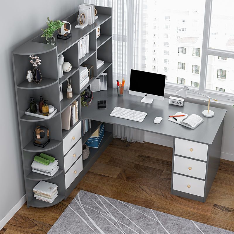 电脑桌台式家用转角书桌书架一体桌卧室学生学习桌子办公桌写字桌