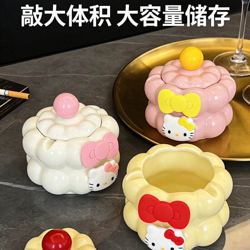 轻奢招财猫棉花糖烟灰缸带盖防灰飞创意高端大气客厅家用烟缸高级
