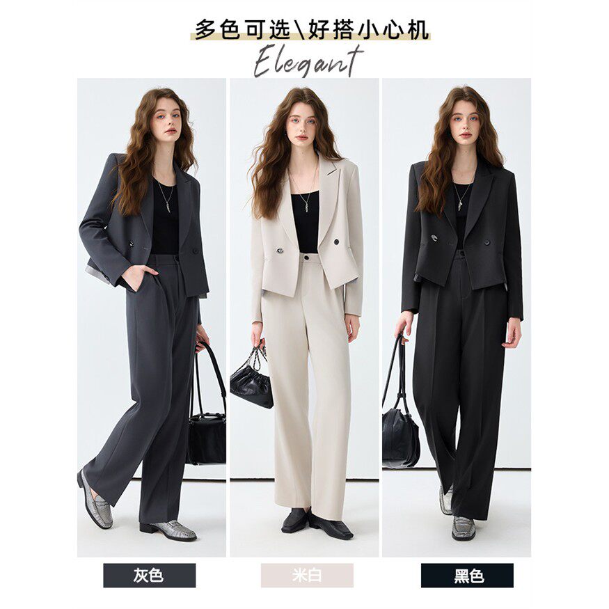 灰色高级感短款小西装外套女2025新款小个子休闲女士职业西服套装