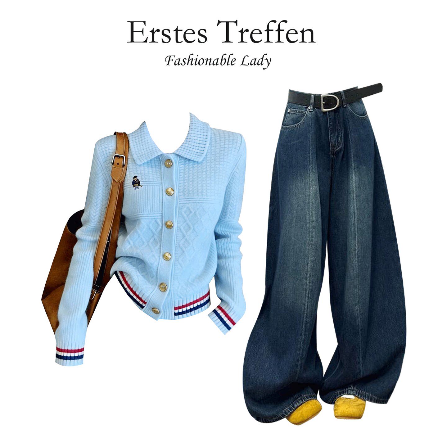 一整套ootd穿搭套装独特漂亮miu系毛衣女春装弯刀阔腿牛仔裤套装