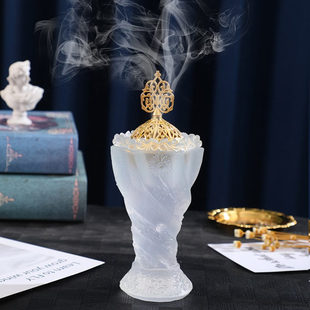 古典静气凝神沉香木屑香薰炉办公室内桌面工艺摆件合金盖树脂炉身