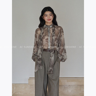 AC Sunshine高品质薄纱纸感衬衫女蝴蝶结系带日常通勤上衣H17795