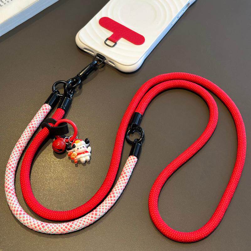 高级红色系手机挂绳带卡通挂件挂脖斜挎可背防盗手腕链结实夹片壳