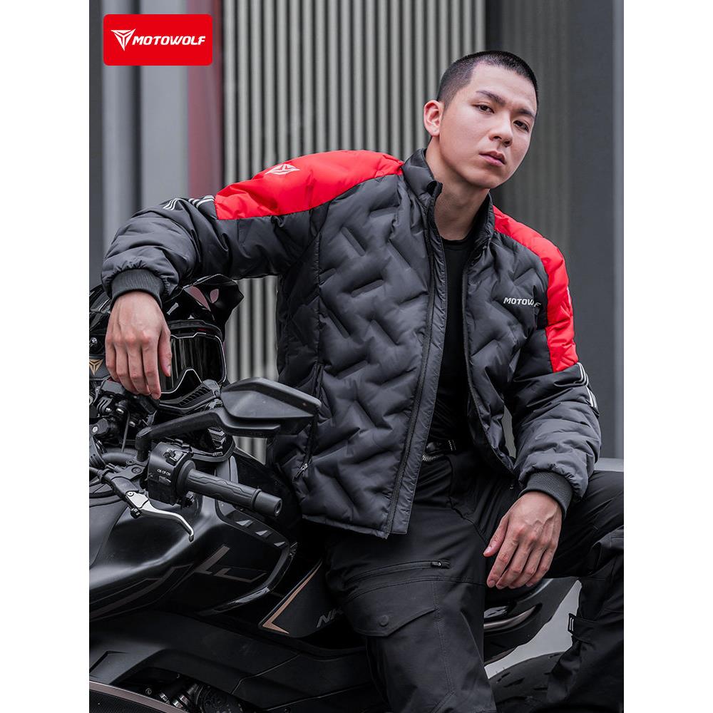 摩多狼摩托车骑行羽绒服机车赛车外套防风保暖加厚绒秋冬摩旅装备