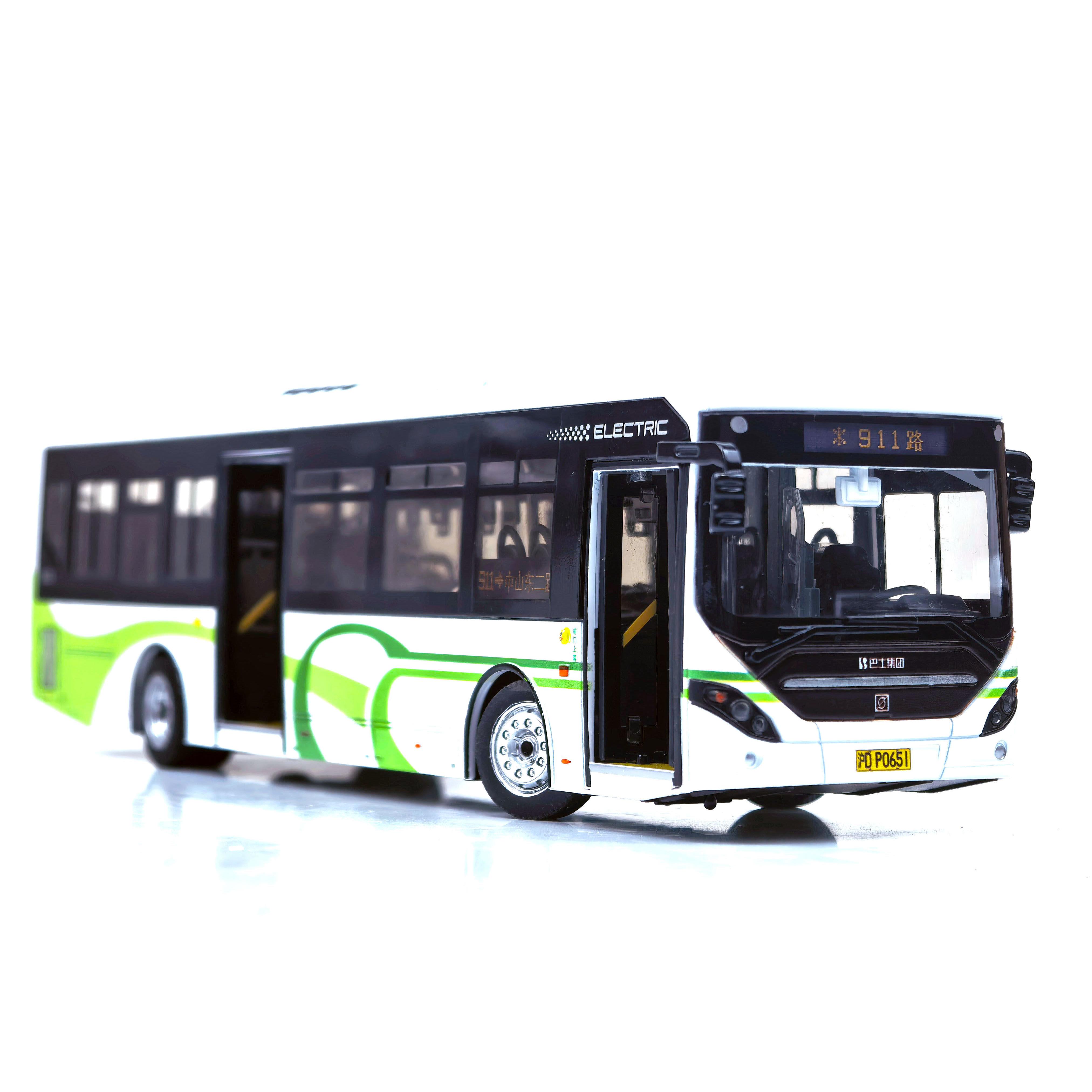 1:43上海公交玩具车申沃客车模型SWB6128EV纯电动911路巴士玩具