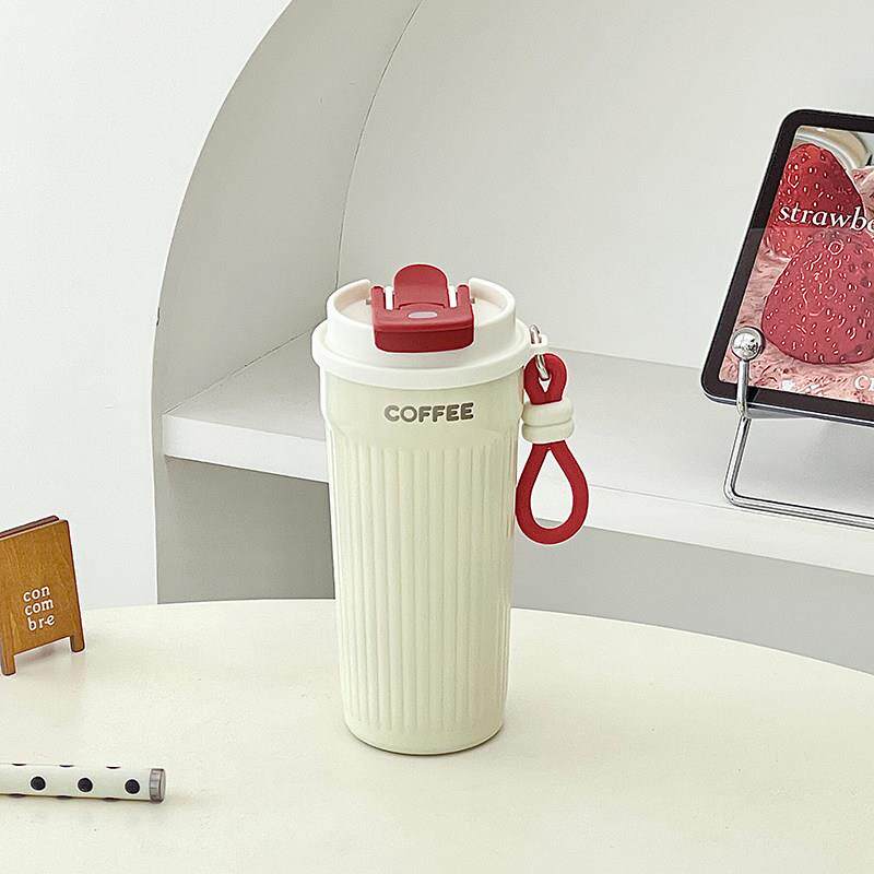 ins小众高颜值咖啡杯带吸管双饮口保温保冷水杯女生便携随手杯子