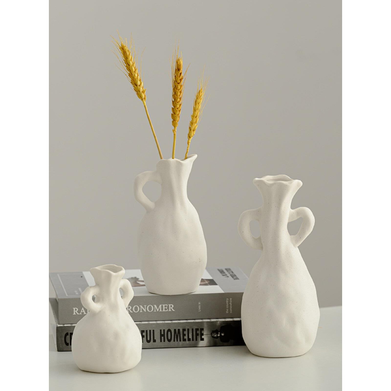 ins风陶瓷花瓶白色花器北欧工艺品办公桌摆件家居干花高级感花瓶