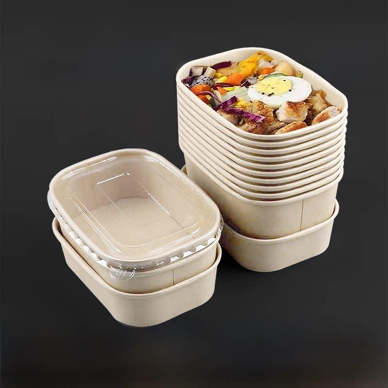 牛皮纸一次性方形环保饭盒外卖打包野餐盒食品水果密封不洗碗便当