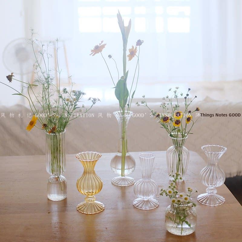韩国设计ins郁金香玻璃水培条纹花瓶手工花器手作小瓶桌面插花