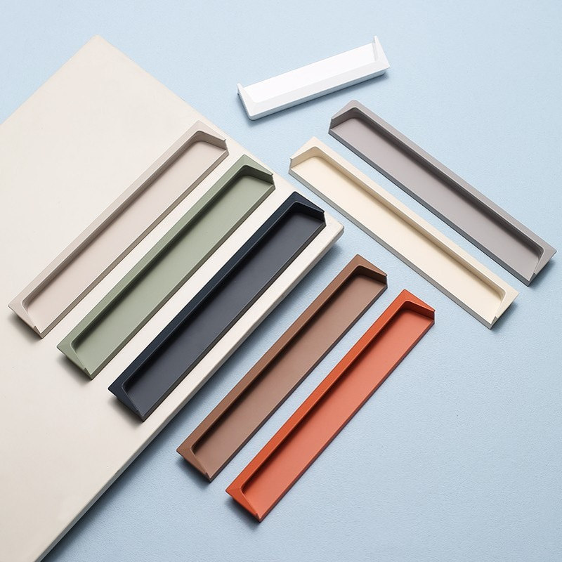 轻奢衣柜隐形拉手白色现代简约高档橱柜抽屉鞋柜门把手嵌入式灰色