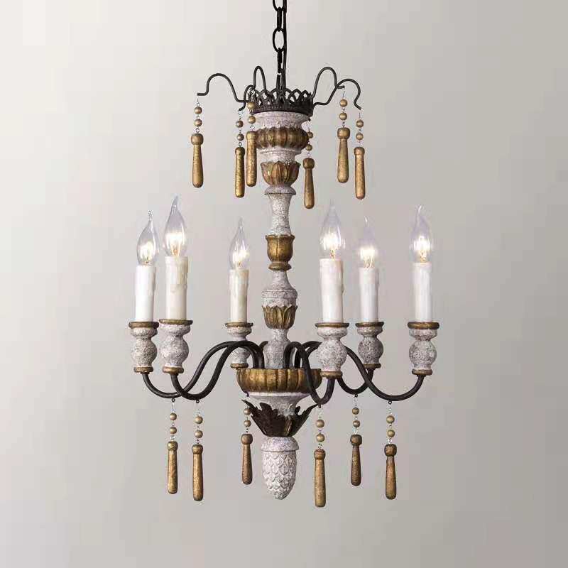 创意美式乡村法式复古木头吊灯客厅餐厅卧室别墅衣帽间个性吊灯