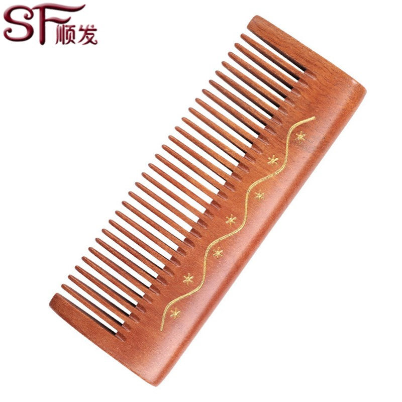 红檀木梳 天然檀木梳子HM8-25-1 雕花抹金 新款上市