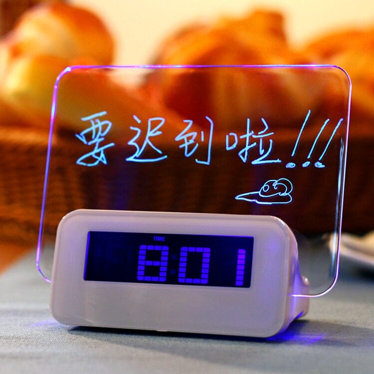 LED荧光留言板闹钟 夜光感应聪明钟 懒人学生音乐闹钟