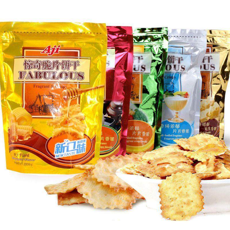新货Aji惊奇脆片饼干200g*5包55g不规则蔬菜味网红零食小吃整