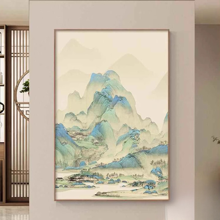 新中式千里江山入户玄关装饰画走廊尽头过道挂画山水国画风景壁画