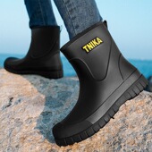 男士 时尚 加绒保暖中筒厨房雨靴防水鞋 雨鞋 耐磨防滑防水靴钓鱼胶鞋