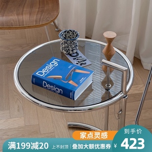 北欧简约可升降钢化玻璃圆形透明茶几桌小户型客厅家用边几角几