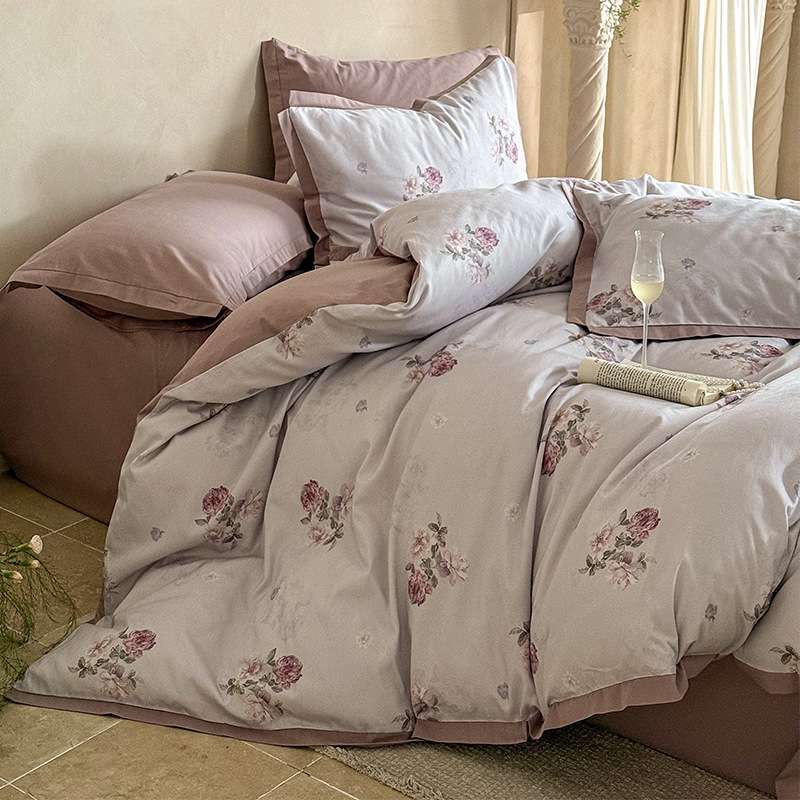 法式秋冬全棉磨毛四件套保暖印花纯棉加厚被套1.8米1.5m床上用品