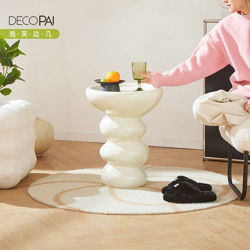 奶油风圆几设计师沙发边几卧室床头小桌子客厅创意小圆桌迷你茶几