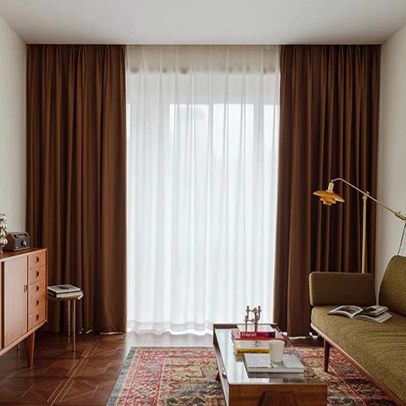 现代简约时尚奢华客厅卧室卧室人字纹绒布单色遮阳成品窗帘棕色