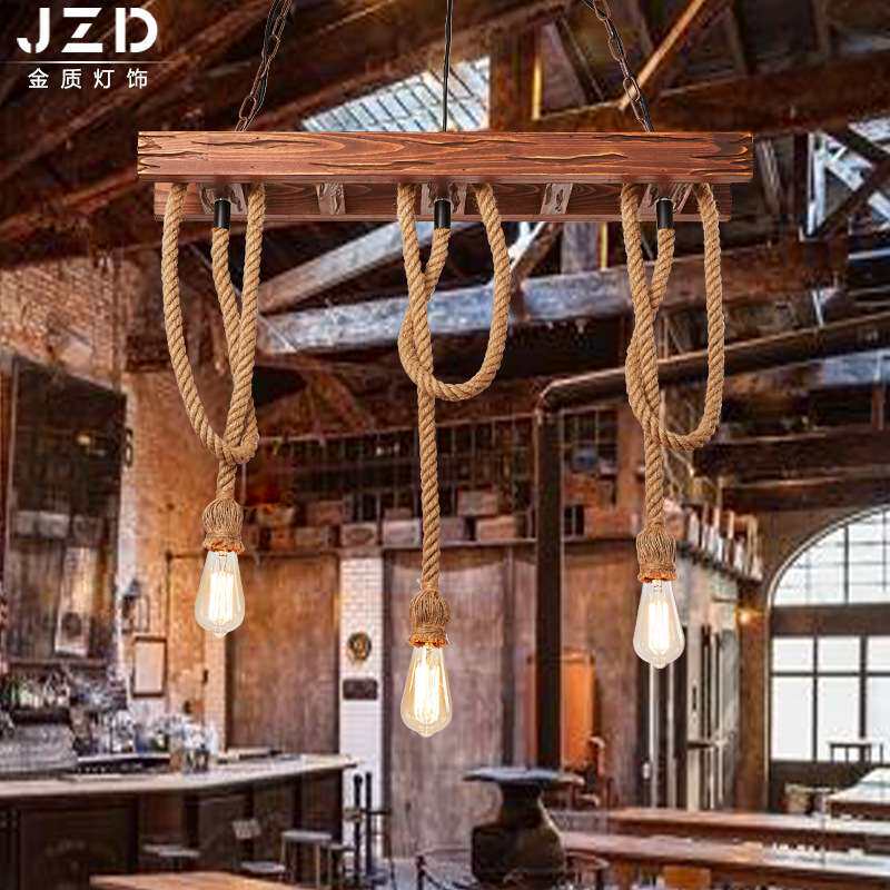 怀旧复古loft工业风吊灯 酒吧吧台意创吊灯 咖啡厅木艺麻绳吊灯