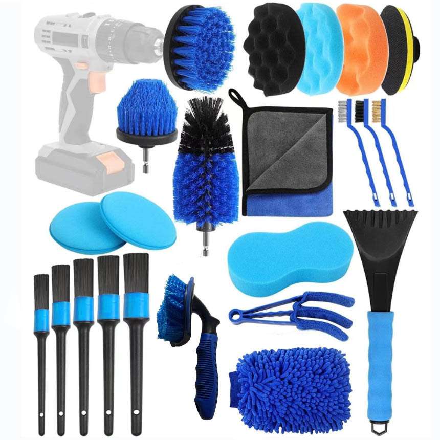 跨境爆款汽车洗车刷23件套清洁刷除雪铲内饰轮毂轮胎缝隙刷电钻刷