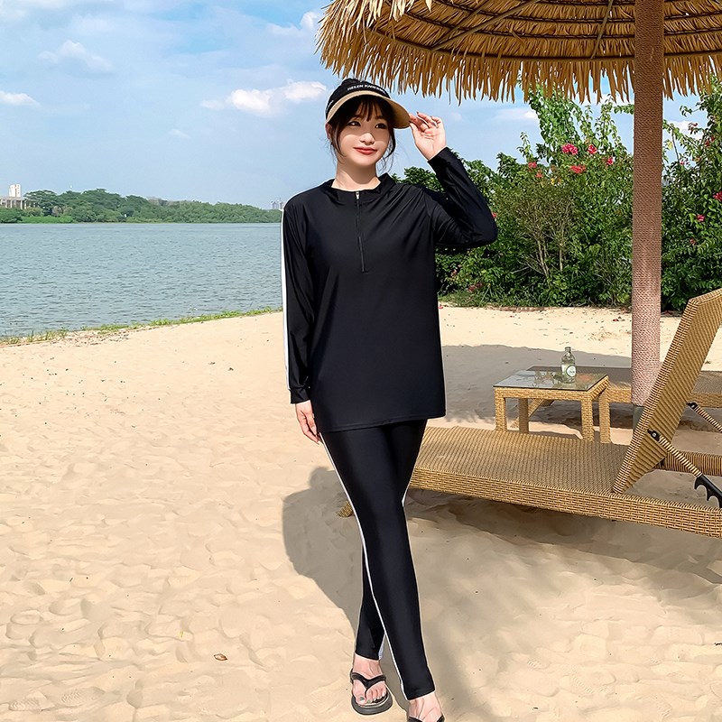 大码泳衣女胖mm2023新款遮肉分体长袖长裤泡温泉泳装冲浪潜水服