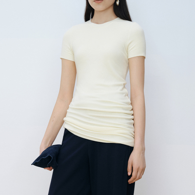 MAISON THER【25秋新款】真丝羊绒混纺质感双层堆叠短袖圆领上衣
