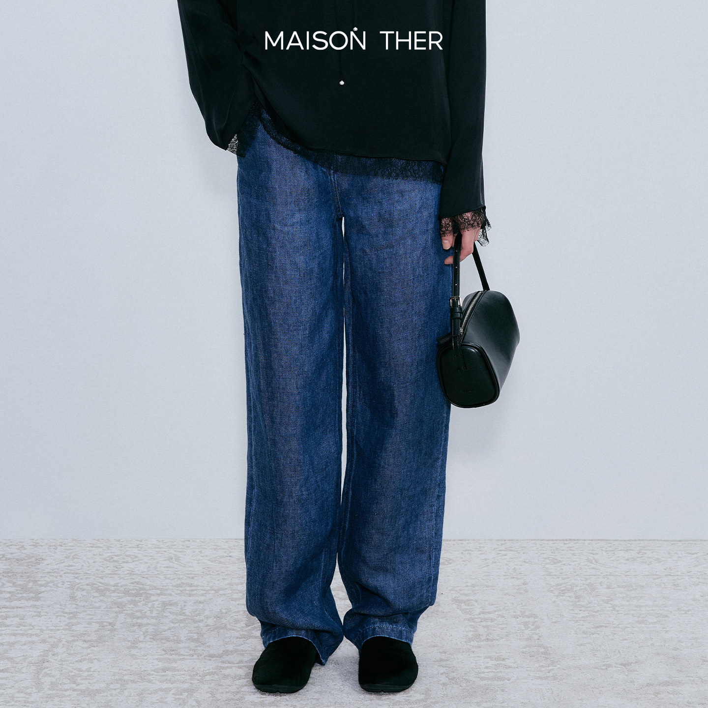 MAISON THER2026年夏款新钱刚需自然腰亚麻牛仔裤休闲长裤