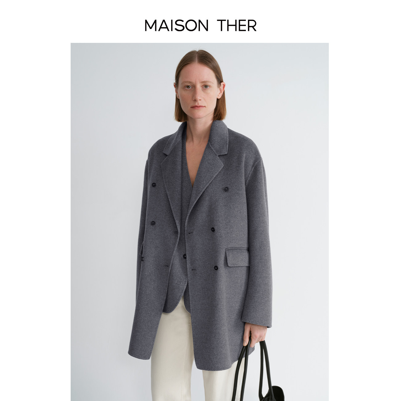 MAISON THER2025女士早春真丝羊毛双面呢外套通勤西装经典两色
