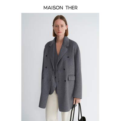 MAISON THER2025女士早春真丝羊毛双面呢外套通勤西装经典两色