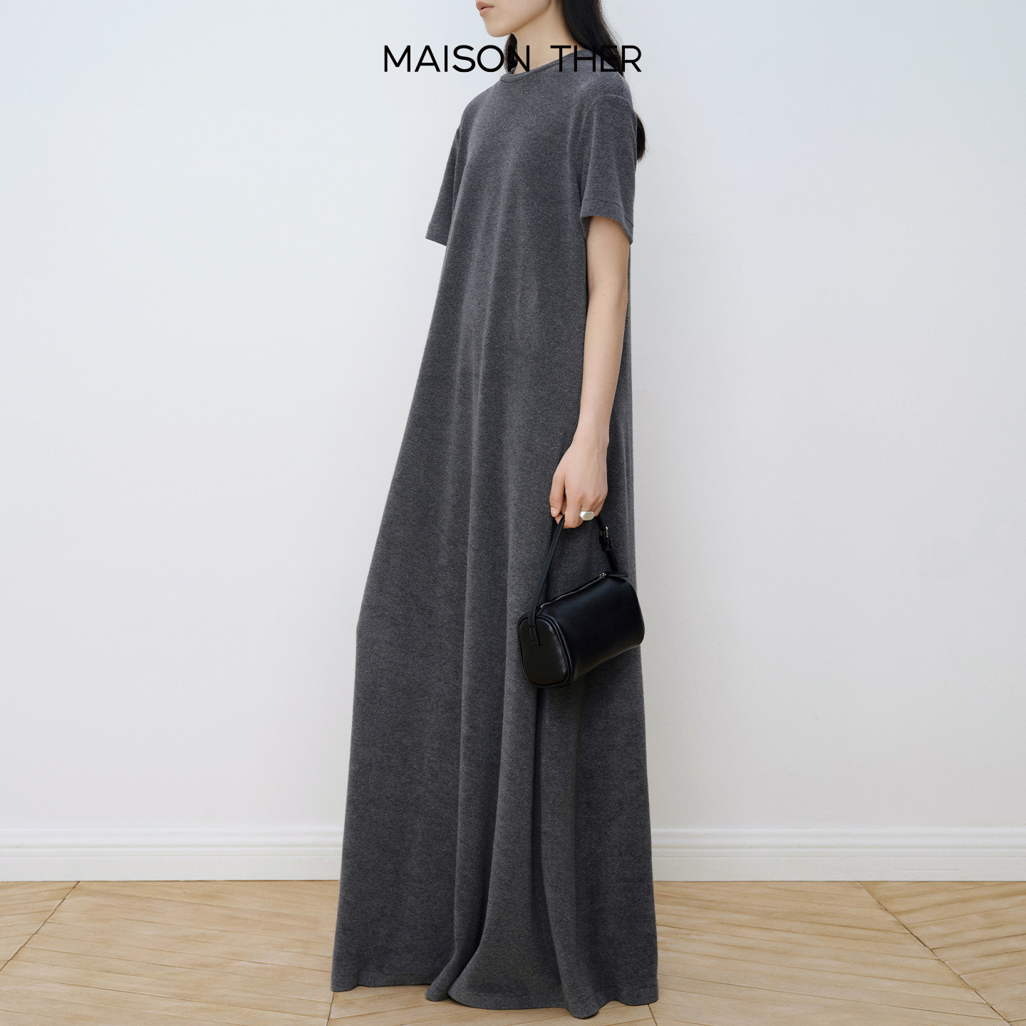 MAISON THER【25秋冬新款】静奢风重磅棉质毛巾针织短袖连衣裙灰
