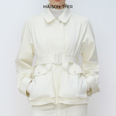 MAISON THER【25秋冬】重磅缎面短款风衣夹克贝母光泽微弹短外套