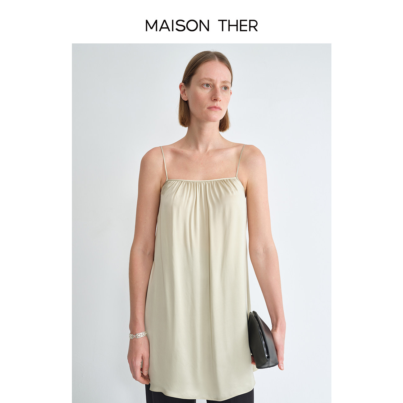MAISON THER【智感通勤】铜氨丝吊带连衣裙上衣两穿气质哑光缎面