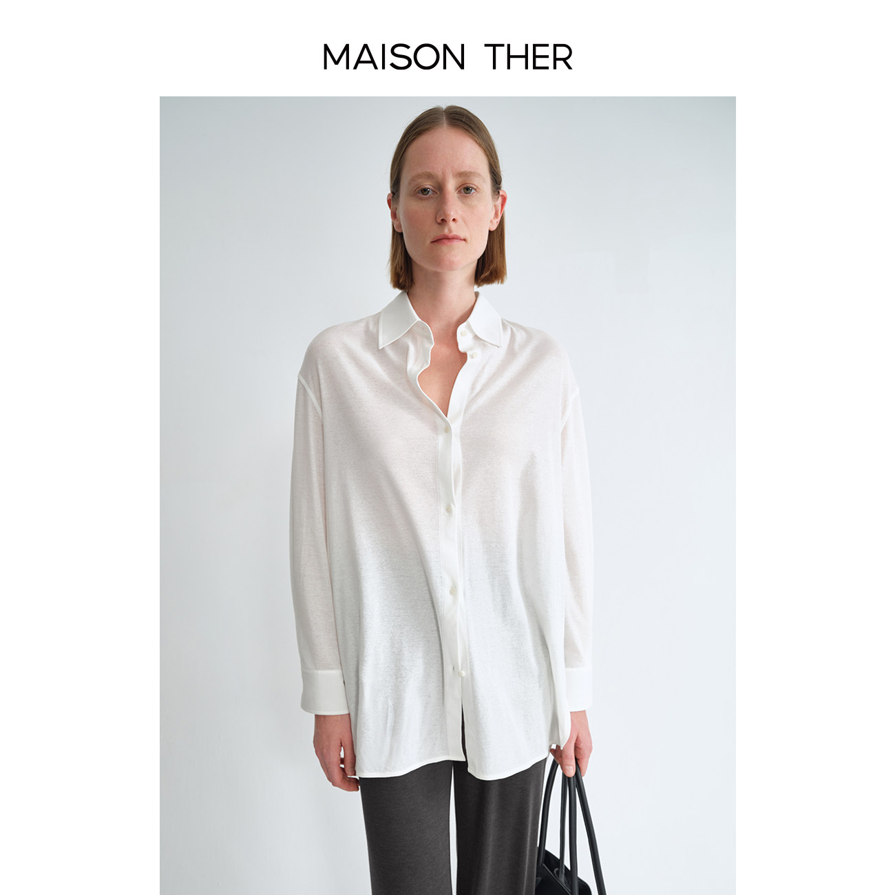 MAISON THER【智感通勤】2025女士春季新品微透黑白纯棉长袖衬衫