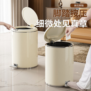 金属圆形双开垃圾桶脚踏式垃圾桶家用高级感卫生间厕所带盖垃圾筒