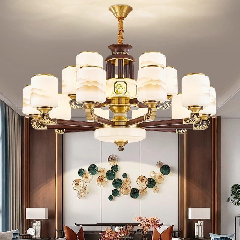 新中式全铜吊灯客厅灯中国风别墅复式楼大气餐厅乌金木2025年新款