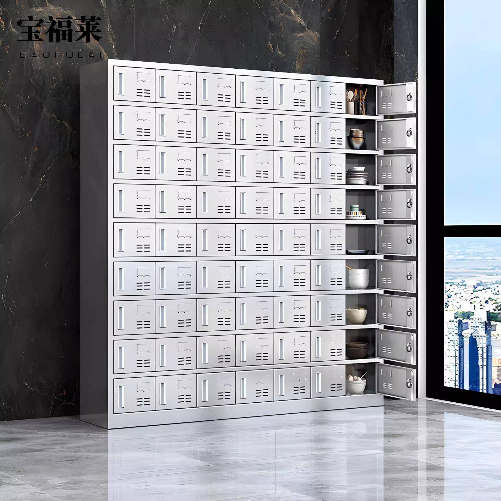 不锈钢碗柜加厚餐盘柜员工餐具存放柜学校餐厅食堂碗筷多门储物柜