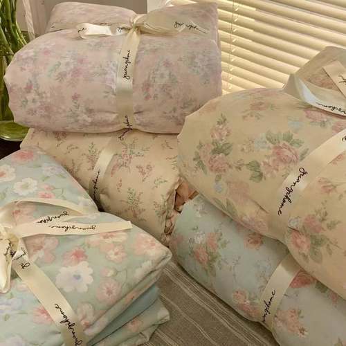 A类全棉双层纱四件套母婴级小清新小碎花纯棉三件套床笠床单款