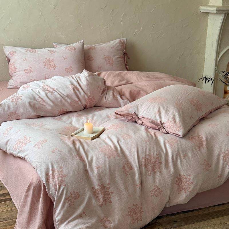 2025新款A类全棉水洗棉色织大提花四件套原木风简约四季款床品