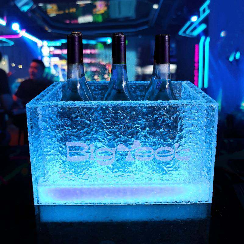 led发光冰桶高酒框亚克力冰粒桶ktv冰槽酒吧鸡尾酒箱冰纹封啤酒