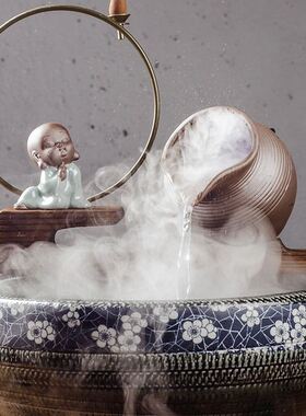 中式陶瓷鱼缸循环小号自制喷泉出水口装饰摆件流水器配件假山陶罐