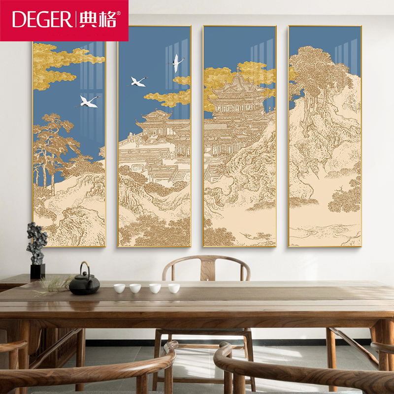 新中式客厅山水画3d立体浮雕肌理酒店大J堂走廊装饰画国潮楼阁挂图片