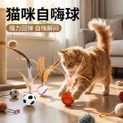 猫咪玩具羽毛逗猫球弹力球