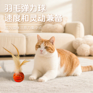 逗猫球解闷神器网红同款 羽毛弹力球猫咪自嗨运动球带羽毛趣味用品