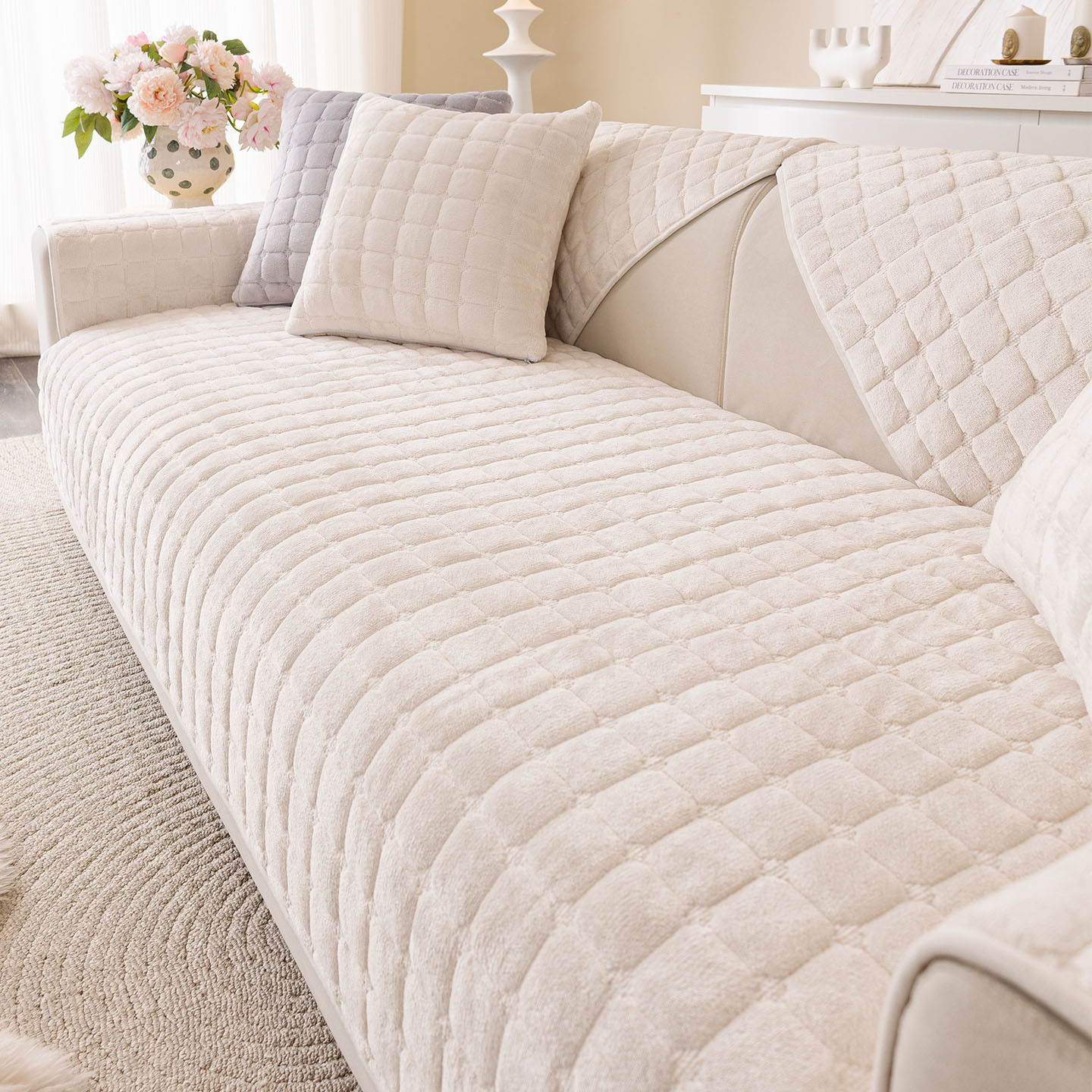 Sofa Cover Sheet简约法兰绒软糯高克重沙发垫秋冬沙发罩套坐垫子图片